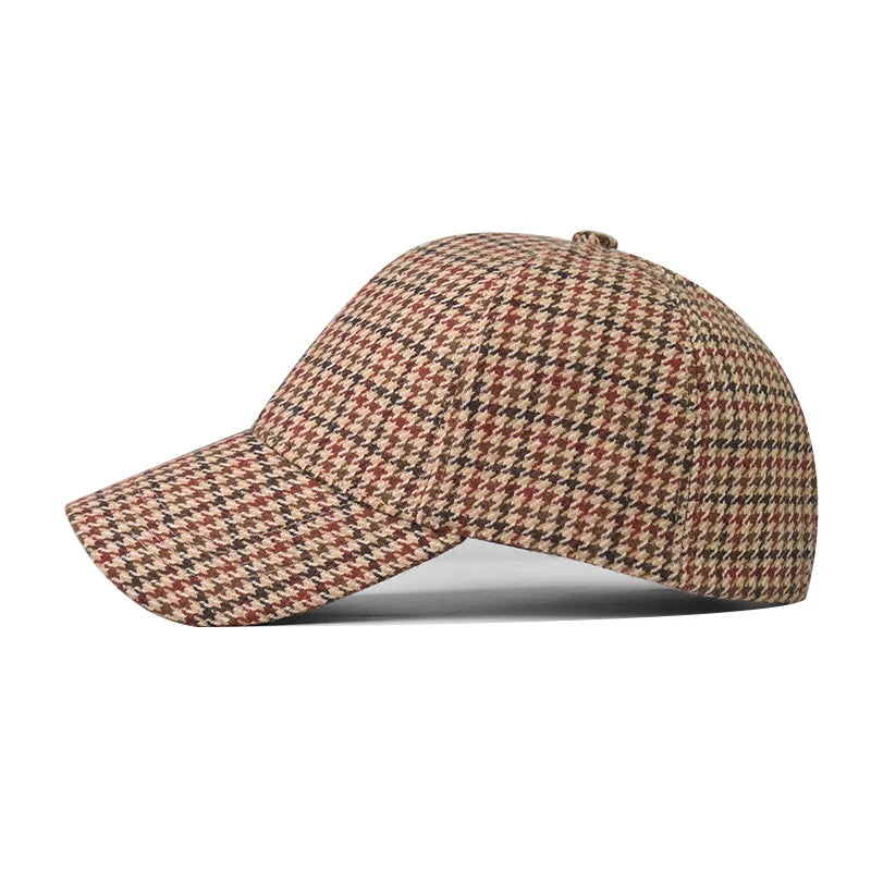 FS Luxury Plaid Baseball Caps for Men, Vintage Brown Houndstooth Hat for Women, Cotton Streetwear Style Trucker Cap, Women's Cap 2026