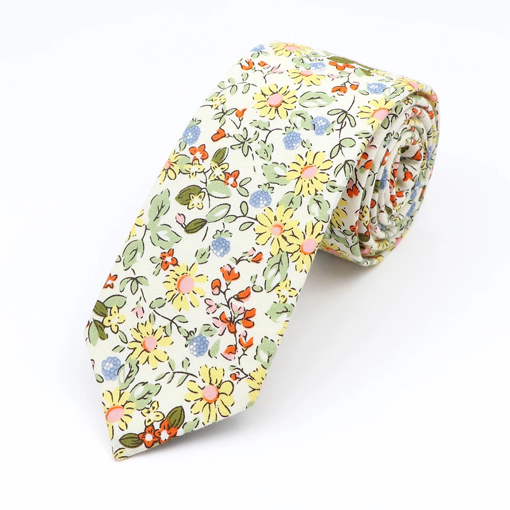 Cravate florale élégante pour hommes et femmes — 100% coton, fleur Paisley, étroite, mariage, décontracté