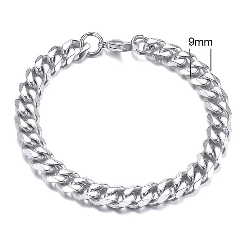 Bracelet gourmette en acier inoxydable 3-11mm — chaîne à maillons cubains, unisexe, bijoux cadeau