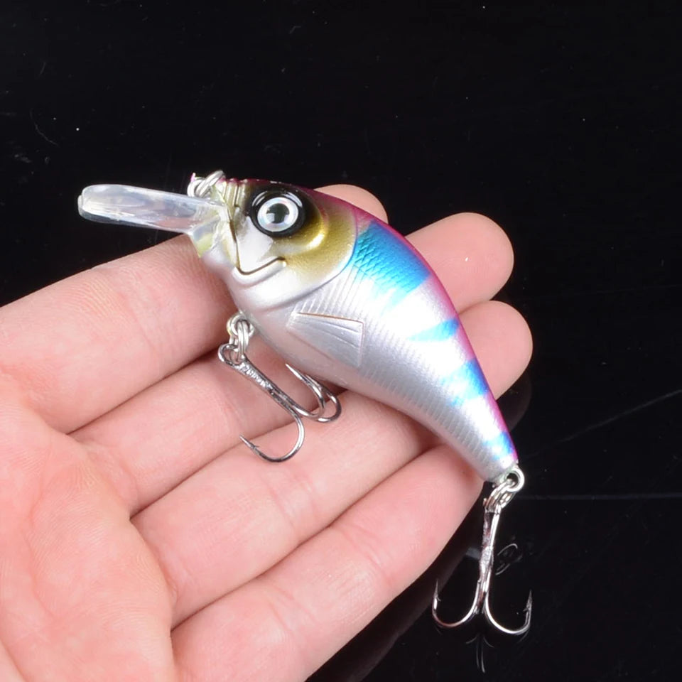 1 pièces 7.5 cm 10.2g dur VIB leurres pêche méné appât triple crochets coulant manivelle Wobblers matériel de pêche 3DEyes