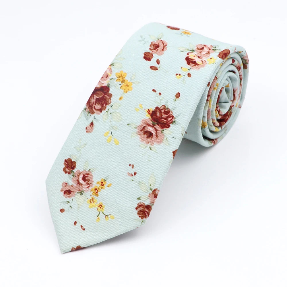 Cravate florale élégante pour hommes et femmes — 100% coton, fleur Paisley, étroite, mariage, décontracté
