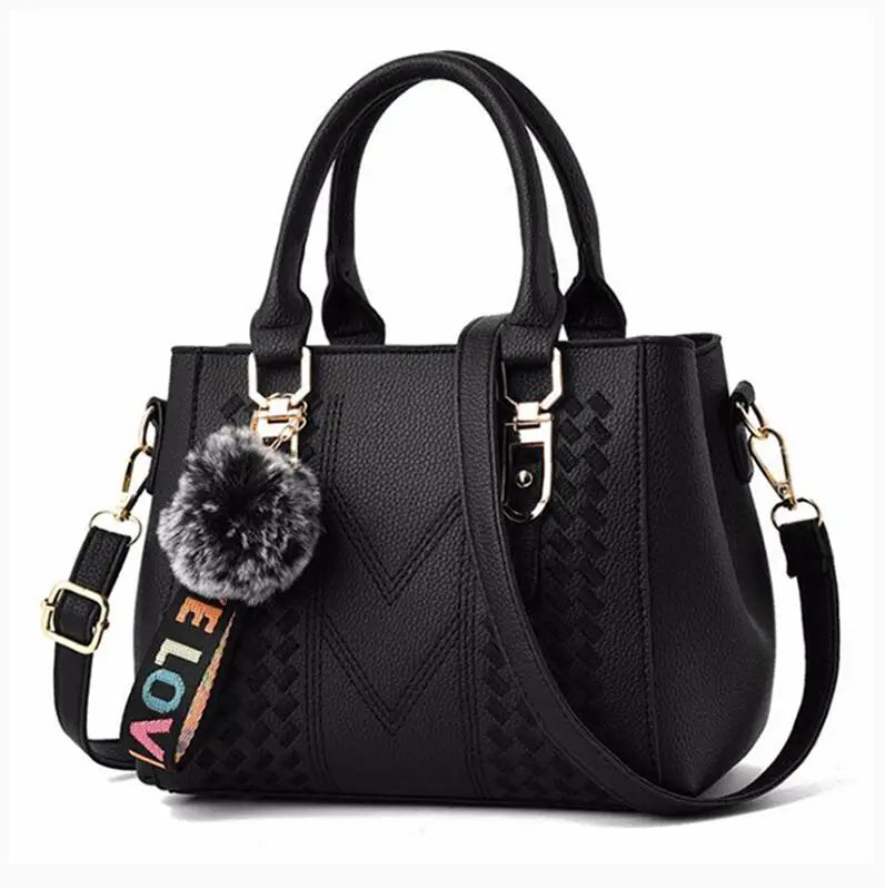 Bolsos de mensajero bordados para mujer, bolsos de cuero, bolsos de mano para mujer, bolso de mano con bola de pelo