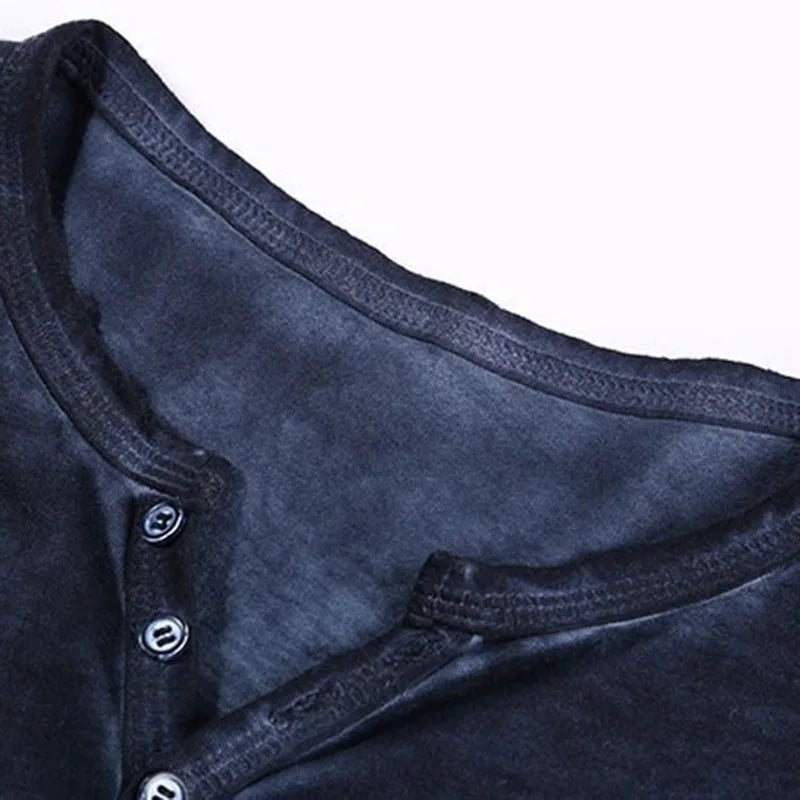 T-shirt Homme Col V Manches Longues & Hauts Élégants à Boutons T-shirt Henley Décontracté Automne 2026 Vêtement Masculin Uni 5XL