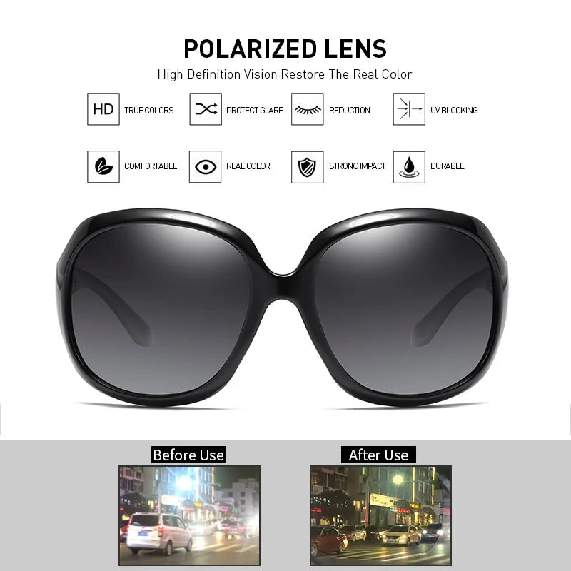 Gafas de sol polarizadas redondas grandes de diseño elegante marca FUQIAN para mujer, a la moda, de plástico grande, para mujer, UV400