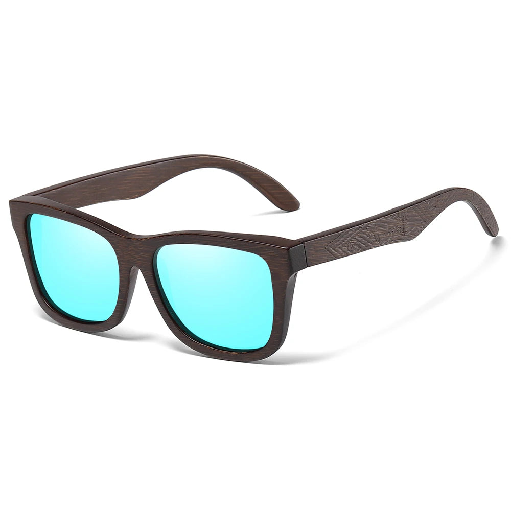 Lunettes de soleil en bois de bambou naturel polarisées faites à la main — miroir, boîte cadeau