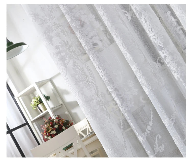 Rideaux Voilages Blancs Brodés Personnalisés en Tulle Transparent pour Chambre et Salon