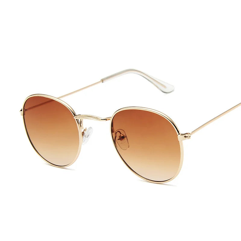 Lunettes de soleil rondes petites en métal pour femme — vintage, voyage, classique, mode, rétro