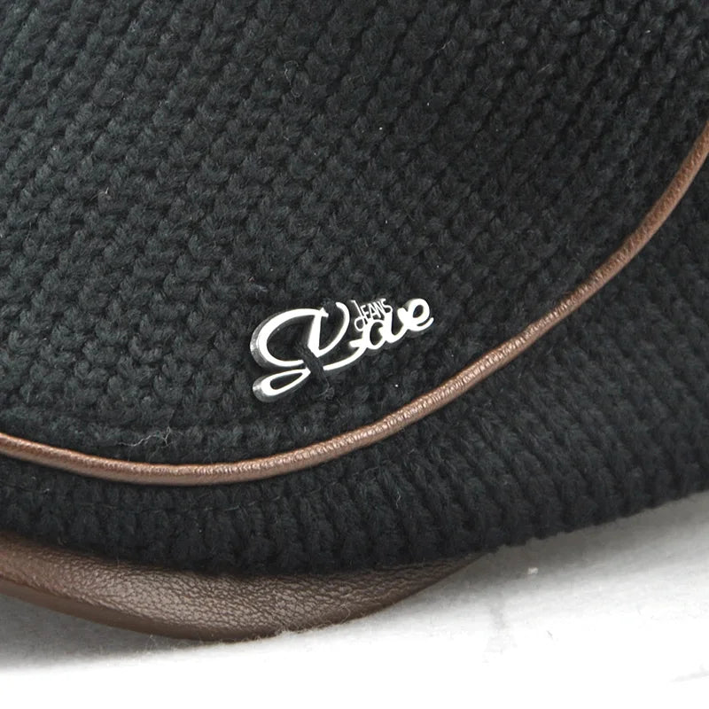 Béret casquette plate tricotée en cuir pour hommes — visière, snapback (v2)