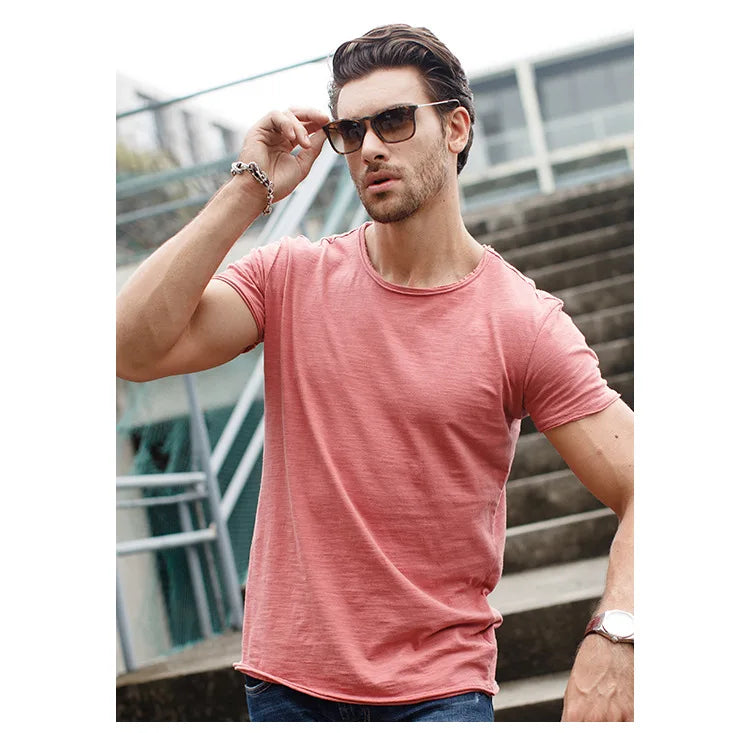 100% coton hommes T-shirt décontracté doux Fitness été mince T-shirts hommes vêtements de maison col rond à manches courtes solide T-shirt pour hommes