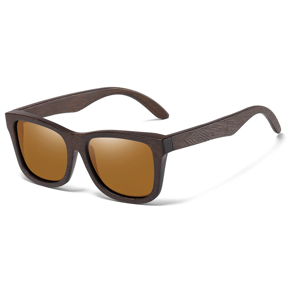Lunettes de soleil en bois de bambou naturel polarisées faites à la main — miroir, boîte cadeau