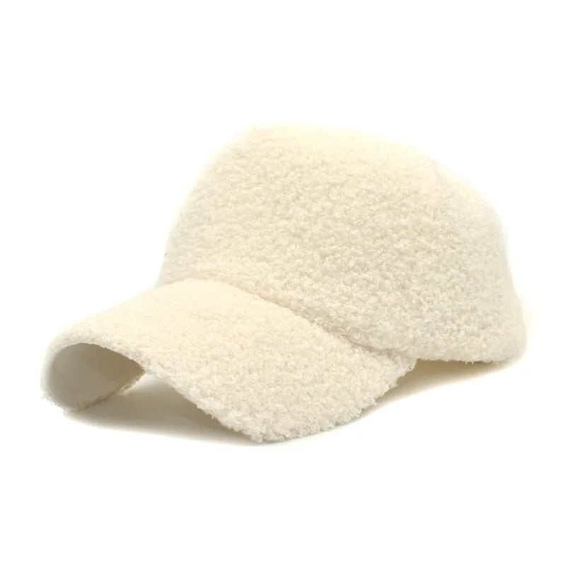 Plush Lamb Wool Girls Baseball Cap, Women's Warm Adjustable Size Trendy Teddy Hats for Women, New Winter Collection