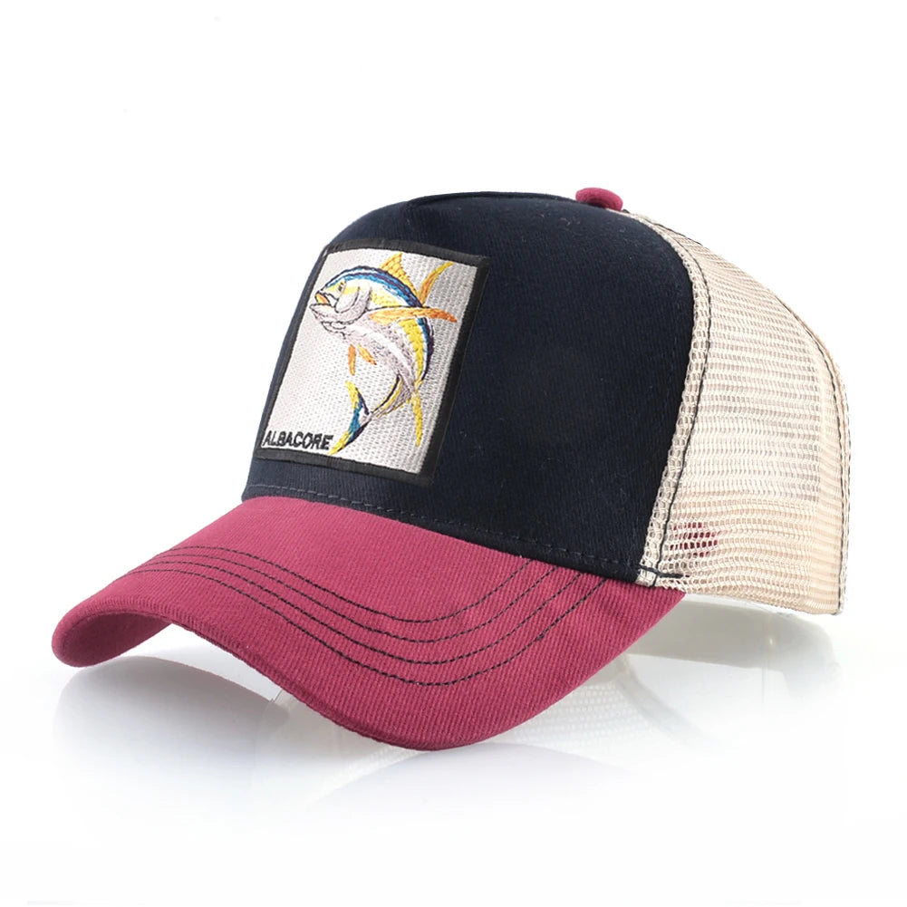 Women's Breathable Mesh Baseball Cap Albacore Patch Hip Hop Trucker Snapback Bone Cap