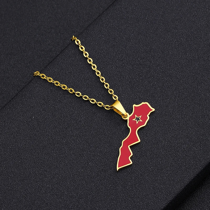 Royaume du Maroc Carte Drapeau Pendentif Collier En Acier Inoxydable Hommes Femmes Bijoux ethniques africains Le Royaume Du Maroc Drapeau National