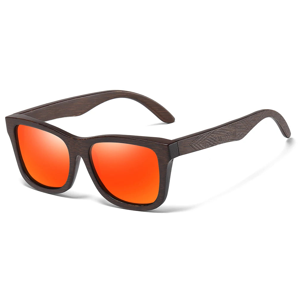 Lunettes de soleil en bois de bambou naturel polarisées faites à la main — miroir, boîte cadeau