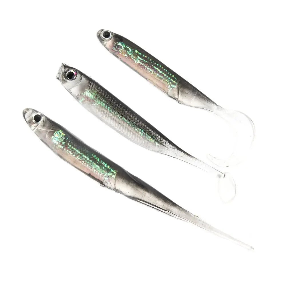 5pcs/lot Soft Fishing Lure 7CM 7.5CM 1.7G 2.3G 2.7G T Tail Fish Rainbow Color Glitter Swing Fishing Spinner Bait