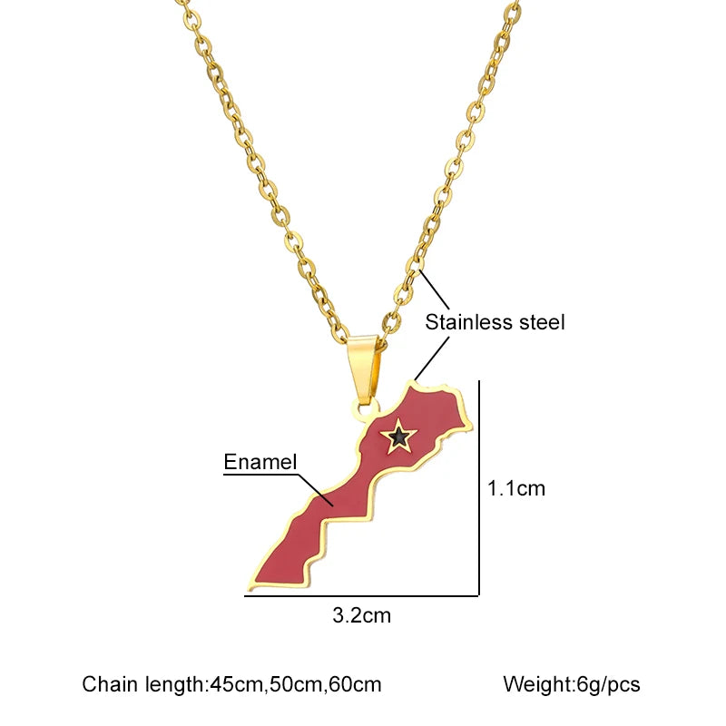 Royaume du Maroc Carte Drapeau Pendentif Collier En Acier Inoxydable Hommes Femmes Bijoux ethniques africains Le Royaume Du Maroc Drapeau National
