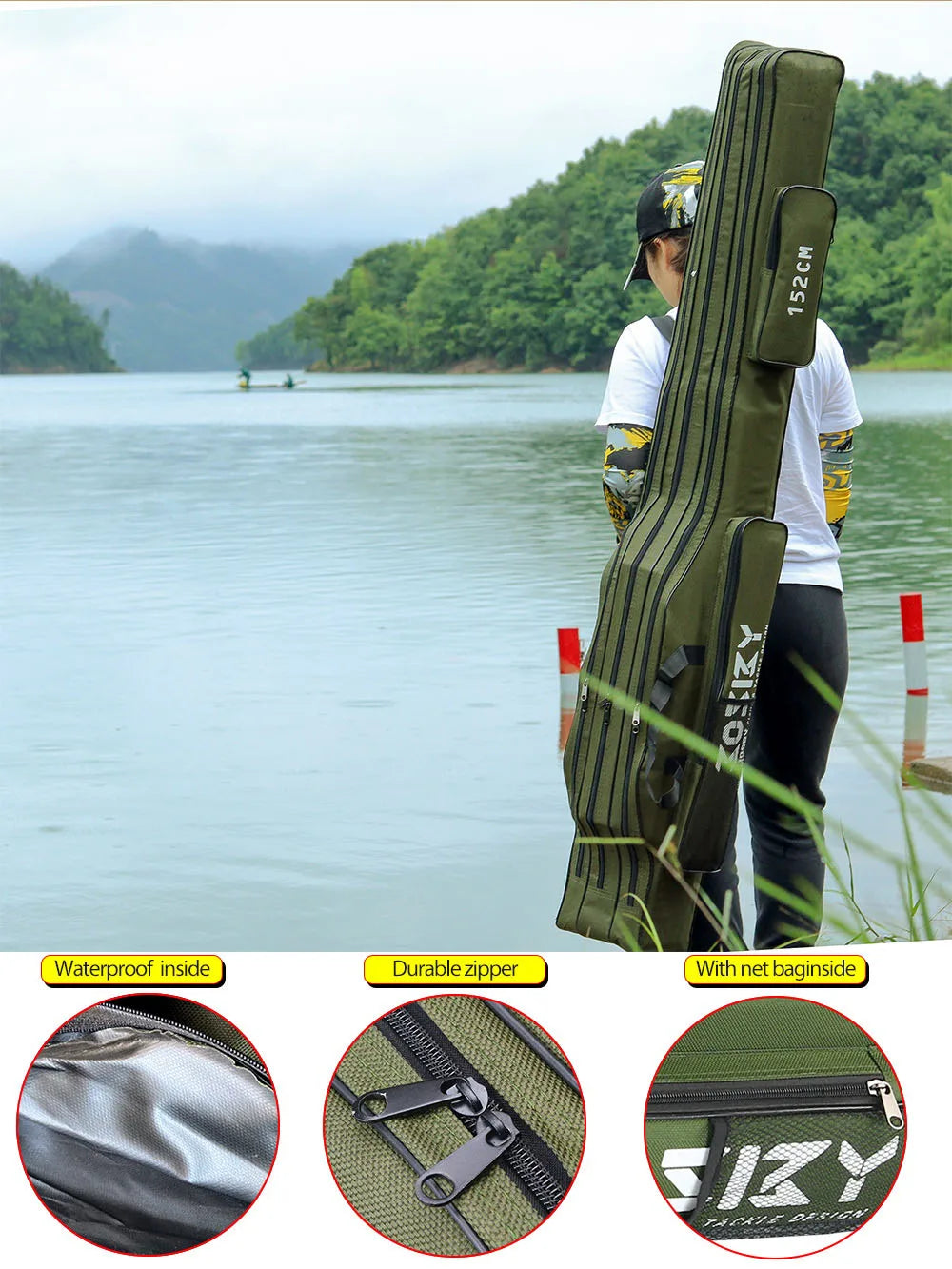 Porte-canne à pêche pliable et Portable, sac de rangement pour outils de moulinet, étui 122cm / 152cm / 182cm