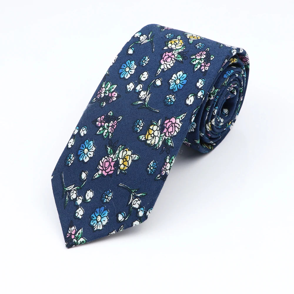 Cravate florale élégante pour hommes et femmes — 100% coton, fleur Paisley, étroite, mariage, décontracté