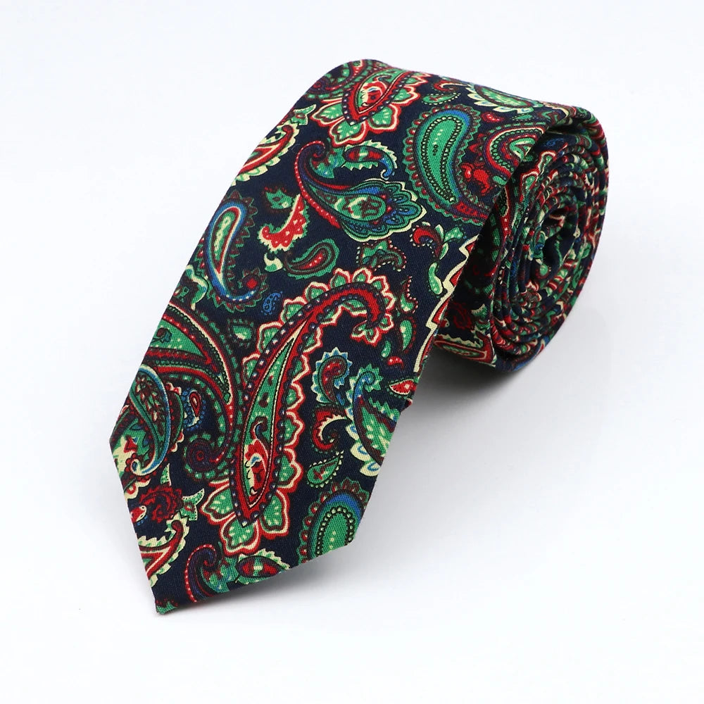 Cravate florale élégante pour hommes et femmes — 100% coton, fleur Paisley, étroite, mariage, décontracté
