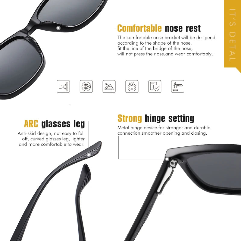 New Trend Square Sunglasses Polarized Sunglasses Men Women Retro Brown Ocean Blue Lens Anti-Glare UV400 Women's Sunglasses