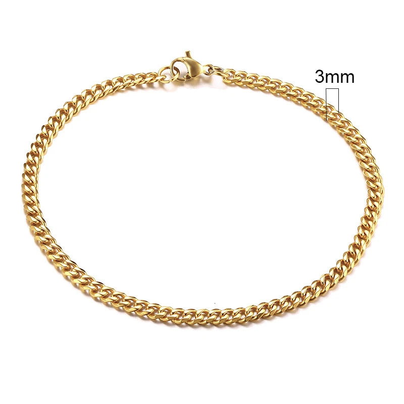 Bracelet gourmette en acier inoxydable 3-11mm — chaîne à maillons cubains, unisexe, bijoux cadeau