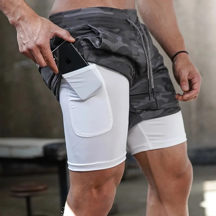 Short de course camouflage pour hommes, Short de sport 2 en 1, séchage rapide, entraînement, Fitness, Jogging, pantalons courts d'été pour hommes