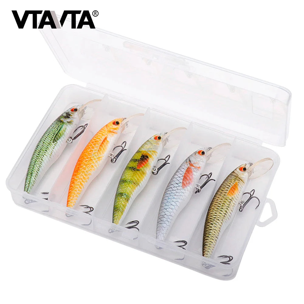 VTAVTA 5 pièces 5 cm 7 cm 9 cm Kit de leurre de pêche bionique appâts méné ensemble flottant manivelle Wobblers pour brochet attirail Kit d'appâts artificiels