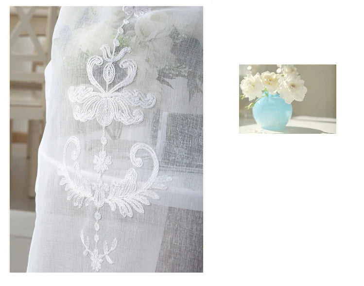 Rideaux Voilages Blancs Brodés Personnalisés en Tulle Transparent pour Chambre et Salon