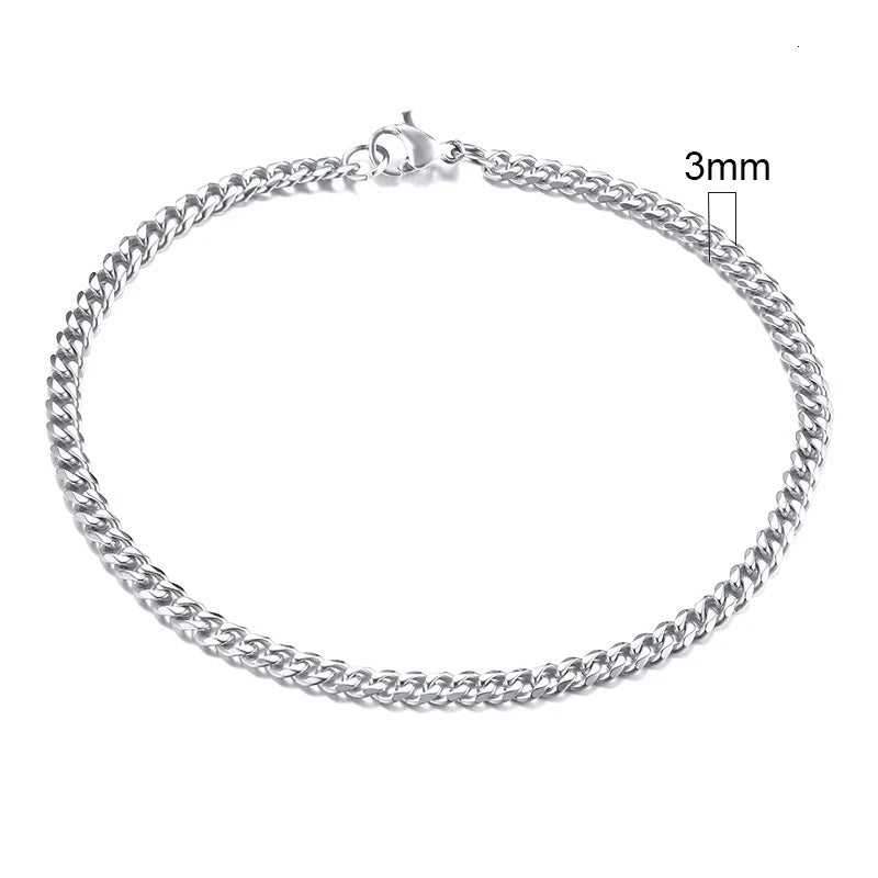 Bracelet gourmette en acier inoxydable 3-11mm — chaîne à maillons cubains, unisexe, bijoux cadeau