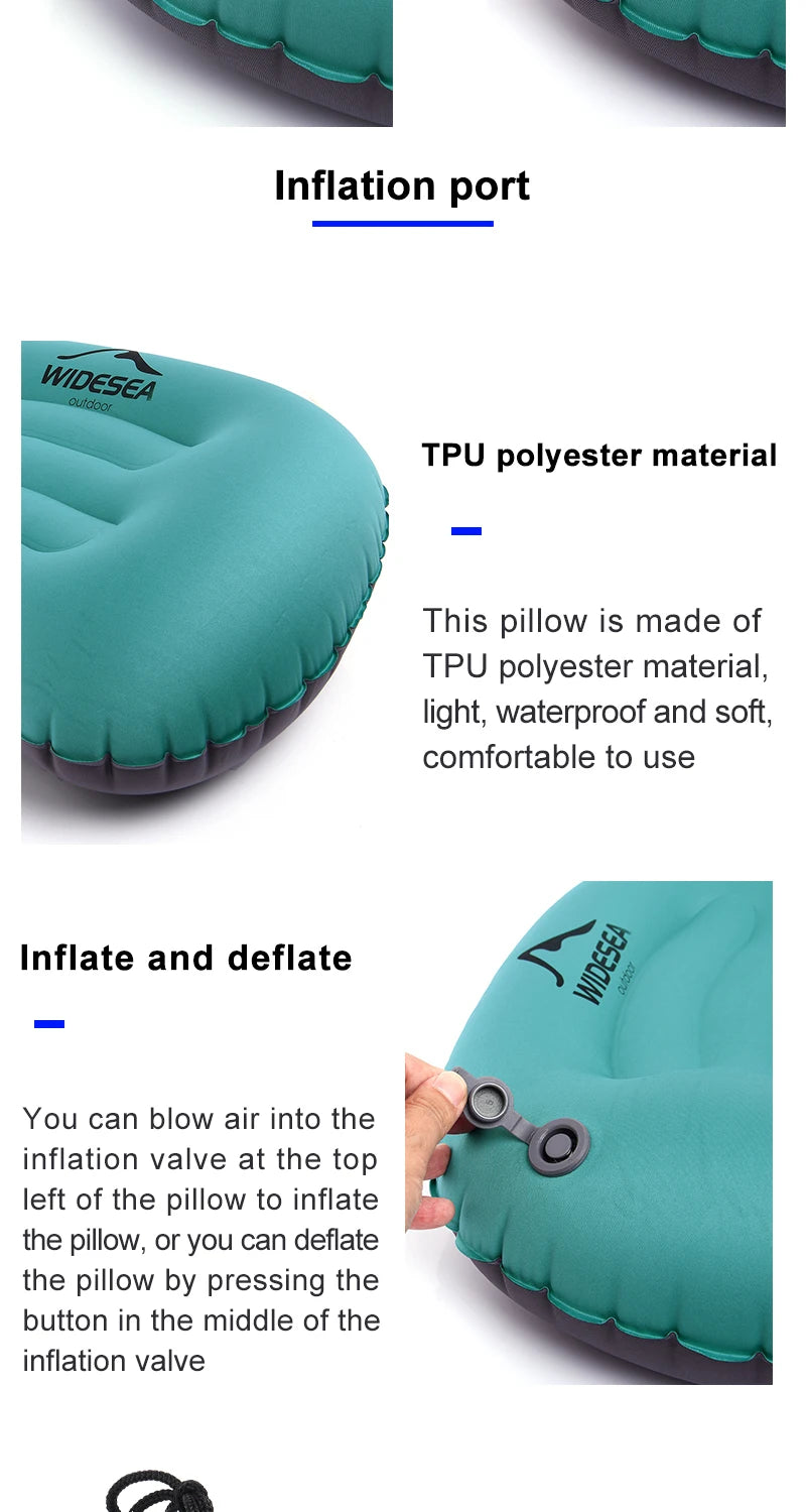 Widesea – oreiller gonflable Portable, équipement de Camping, coussin d'air pliable et compressible, protection extérieure, équipement de couchage pour le tourisme