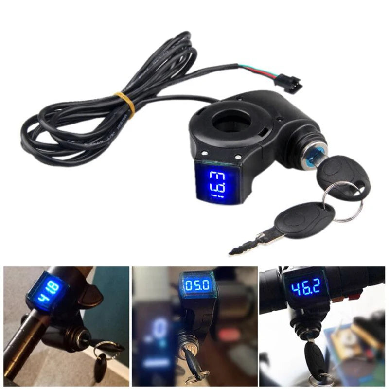 Electric Bike Thumb Throttle Voltmeter, Battery Voltage Digital Switch, Power Key Lock, E-bike Accessories