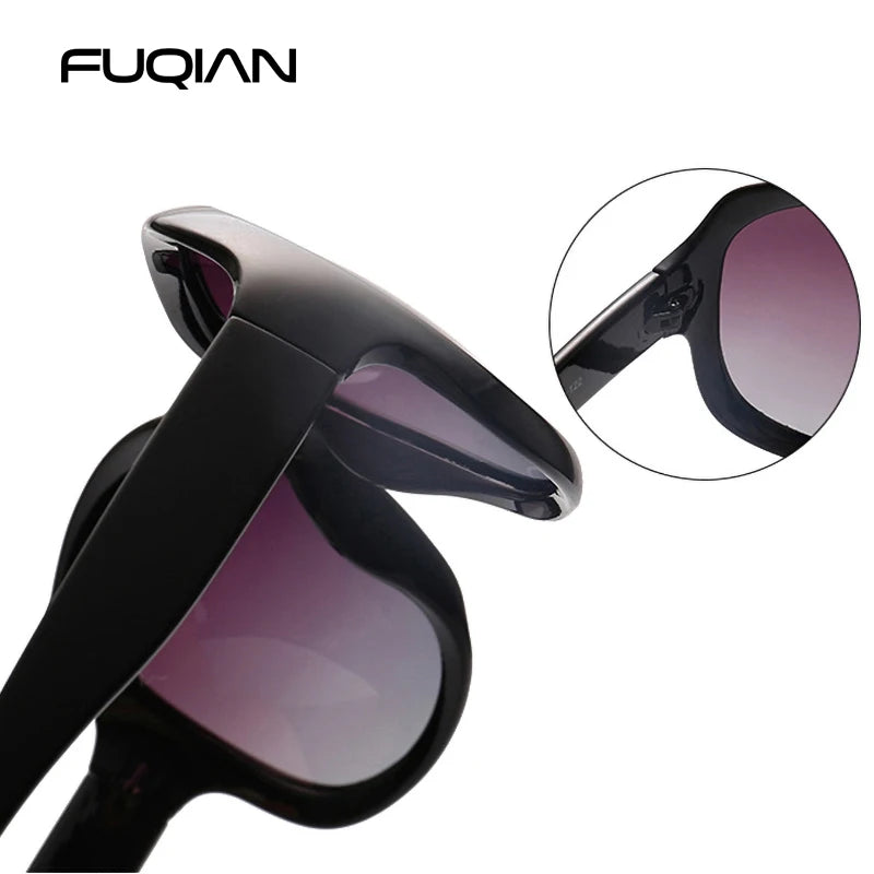 Gafas de sol polarizadas redondas grandes de diseño elegante marca FUQIAN para mujer, a la moda, de plástico grande, para mujer, UV400
