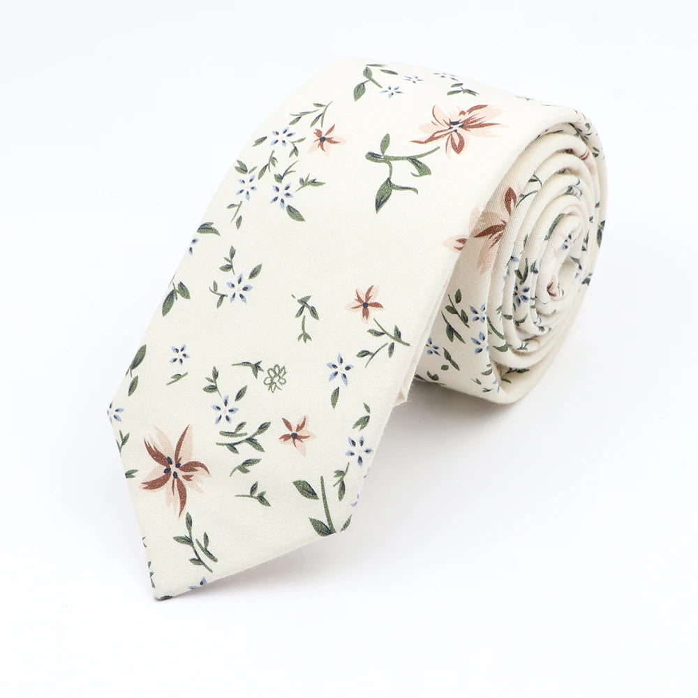 Cravate florale élégante pour hommes et femmes — 100% coton, fleur Paisley, étroite, mariage, décontracté