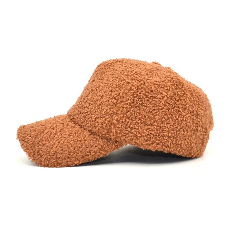 Plush Lamb Wool Girls Baseball Cap, Women's Warm Adjustable Size Trendy Teddy Hats for Women, New Winter Collection