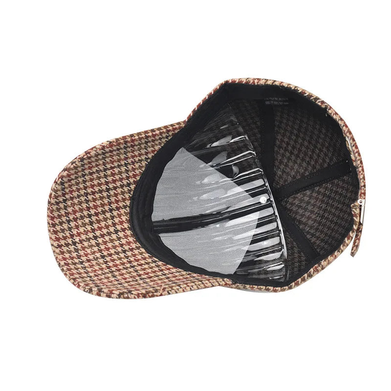 FS Luxury Plaid Baseball Caps for Men, Vintage Brown Houndstooth Hat for Women, Cotton Streetwear Style Trucker Cap, Women's Cap 2026