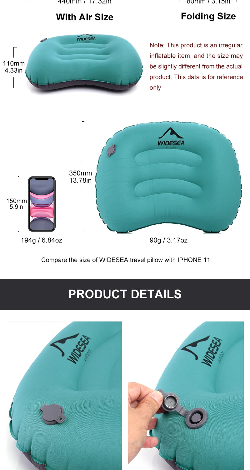 Widesea – oreiller gonflable Portable, équipement de Camping, coussin d'air pliable et compressible, protection extérieure, équipement de couchage pour le tourisme