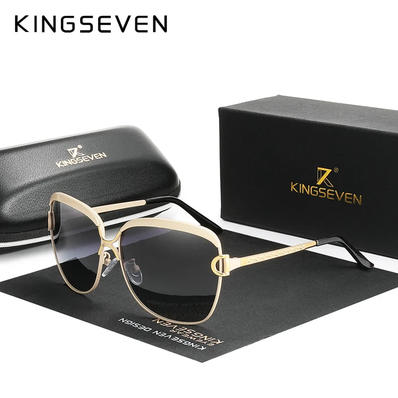 KINGSEVEN Polarized Sunglasses for Women Gradient Lens Round Square Sunglasses Luxury Brand Oculos Lunette De Soleil Femme