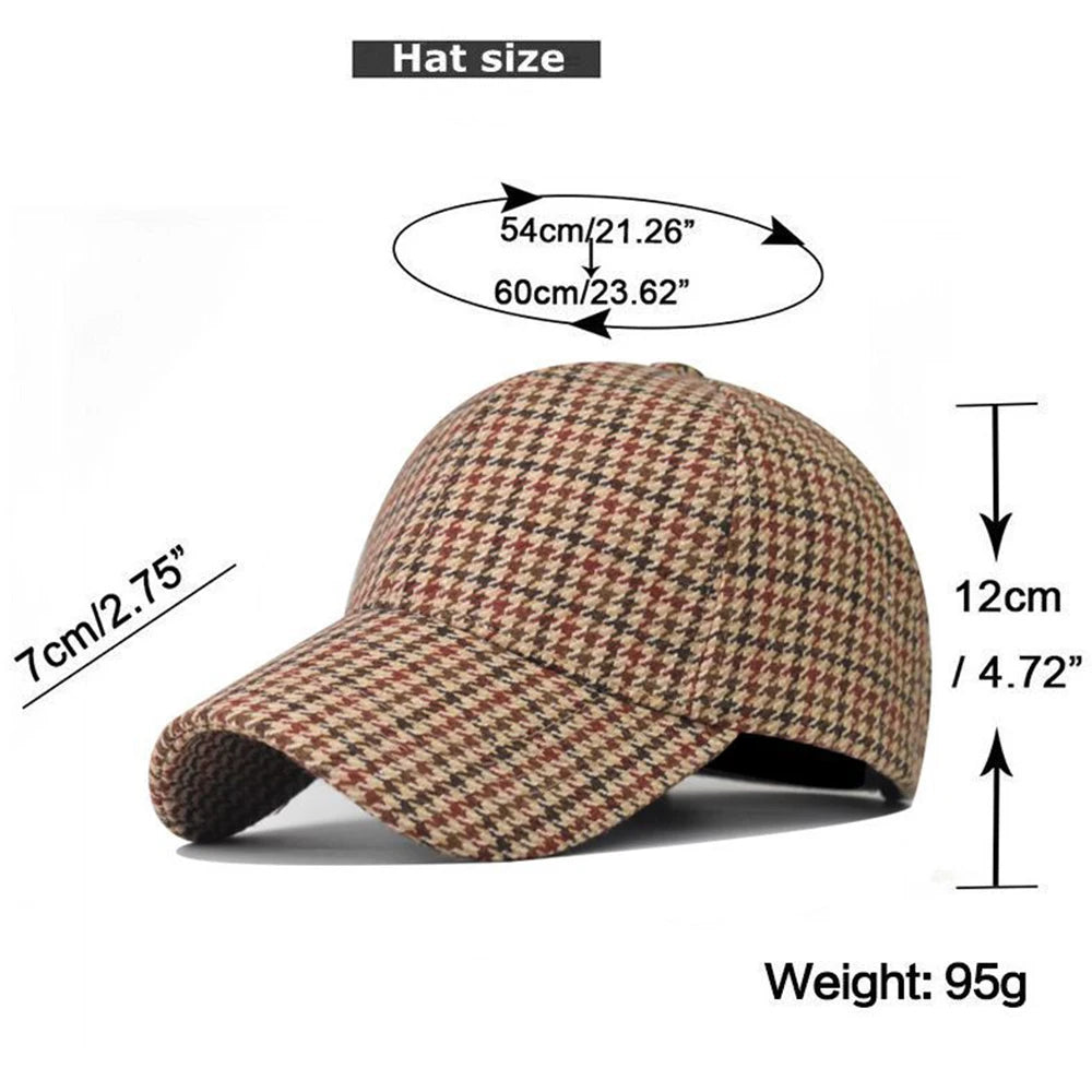 FS Luxury Plaid Baseball Caps for Men, Vintage Brown Houndstooth Hat for Women, Cotton Streetwear Style Trucker Cap, Women's Cap 2026