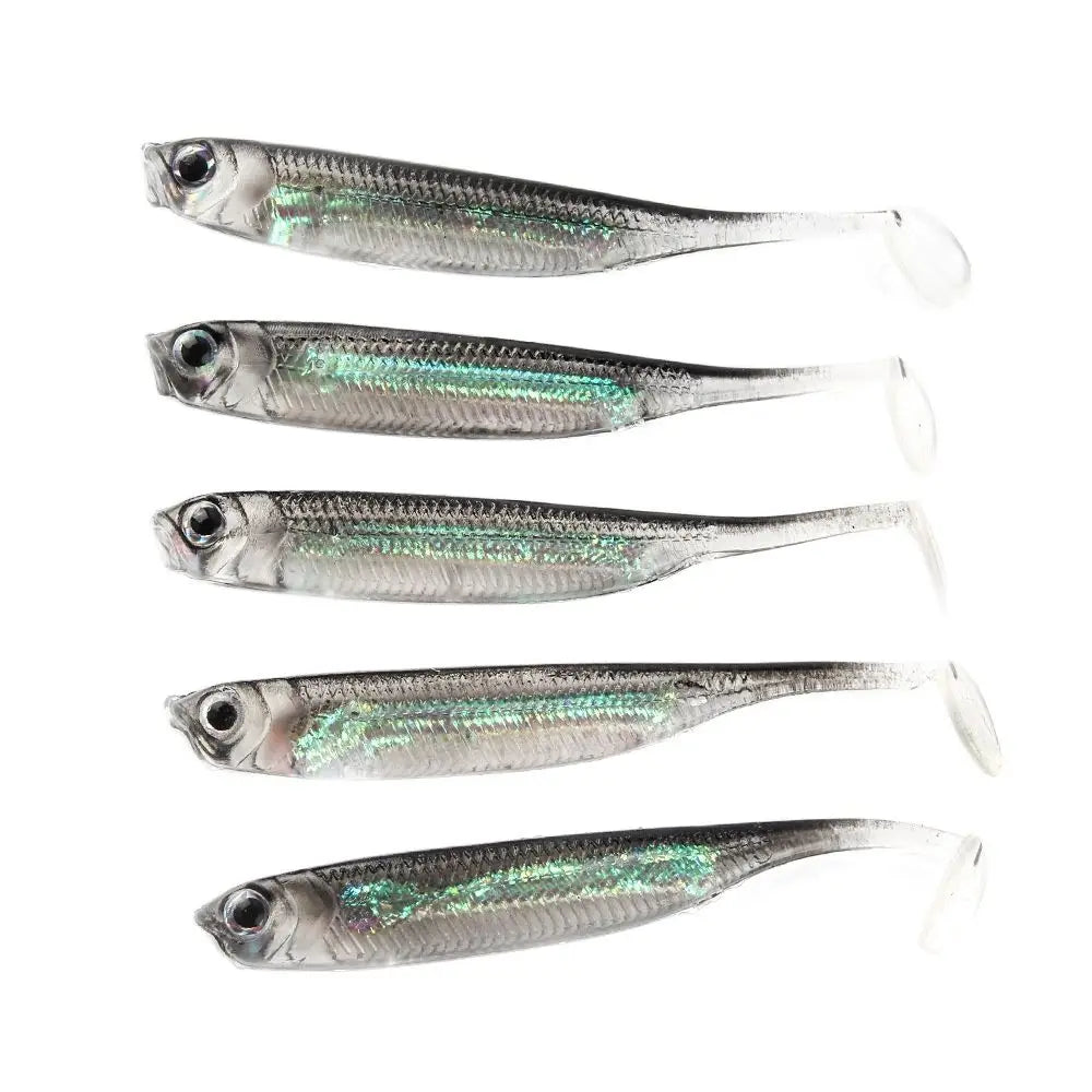 5pcs/lot Soft Fishing Lure 7CM 7.5CM 1.7G 2.3G 2.7G T Tail Fish Rainbow Color Glitter Swing Fishing Spinner Bait
