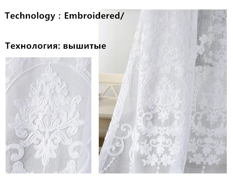 Rideaux Voilages Blancs Brodés Personnalisés en Tulle Transparent pour Chambre et Salon