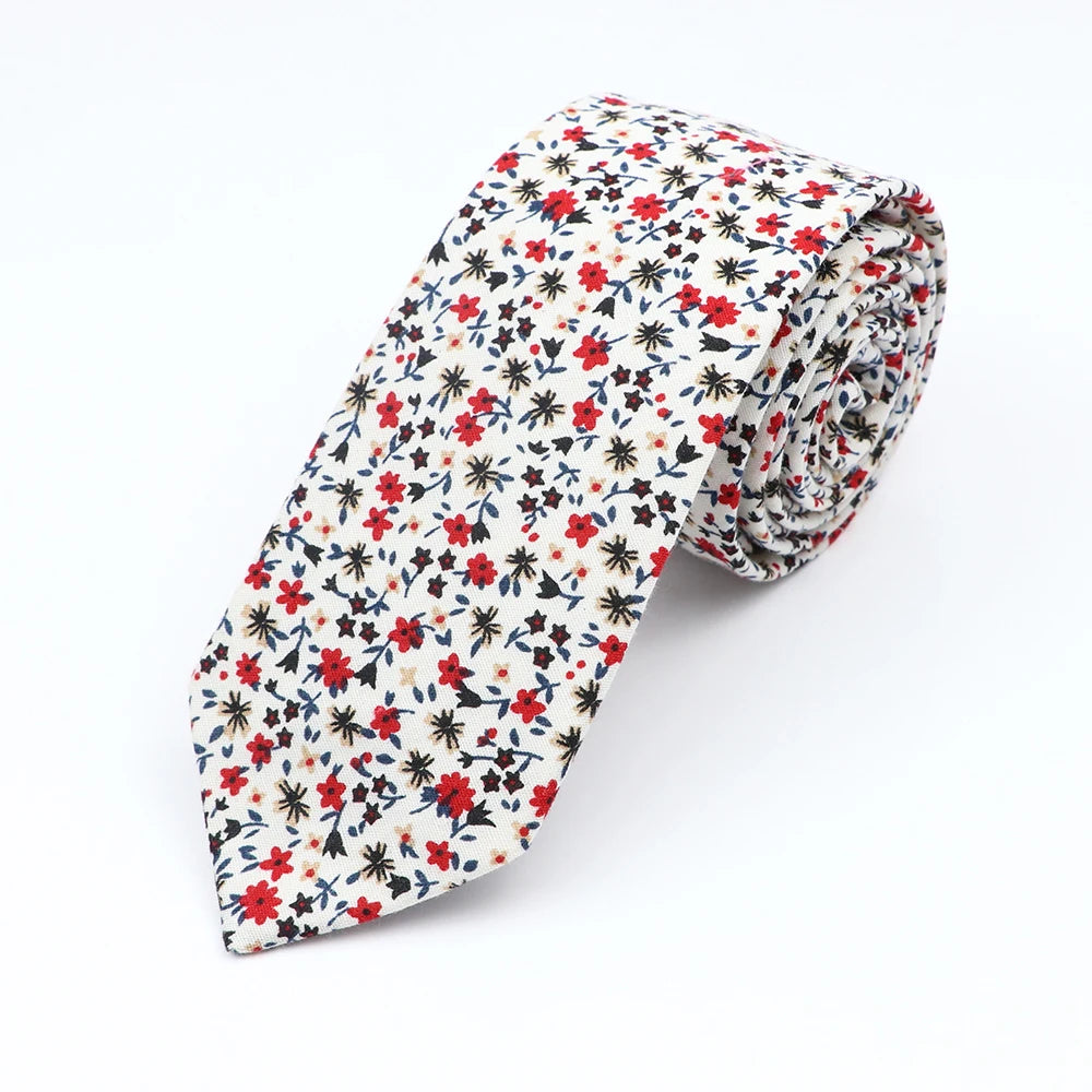 Cravate florale élégante pour hommes et femmes — 100% coton, fleur Paisley, étroite, mariage, décontracté