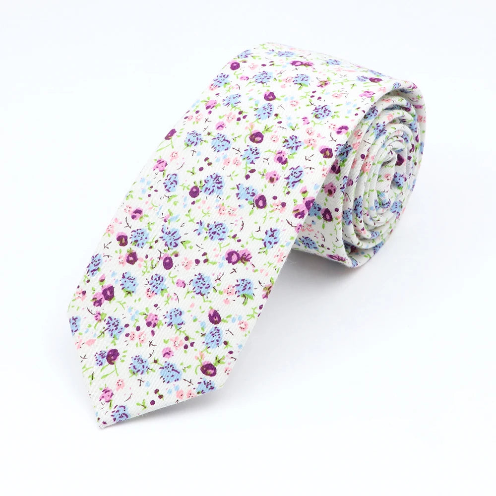 Cravate florale élégante pour hommes et femmes — 100% coton, fleur Paisley, étroite, mariage, décontracté
