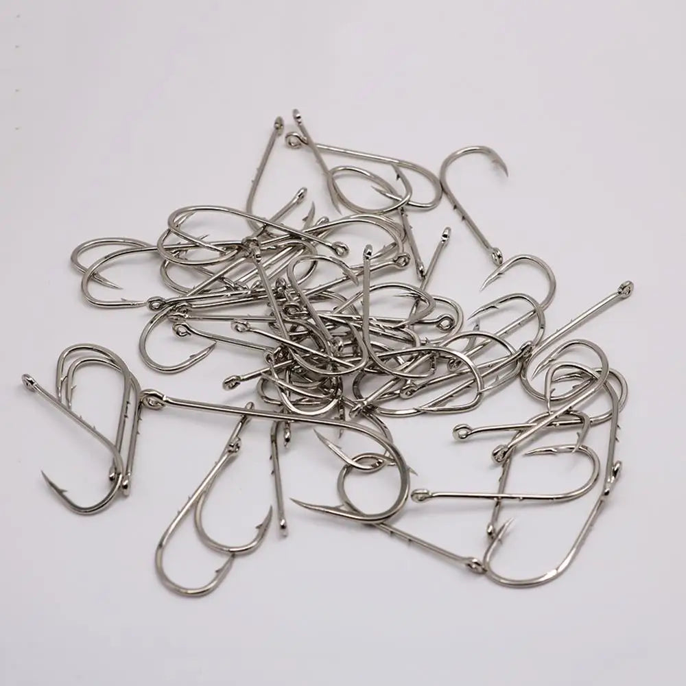High carbon steel barbed fishing hooks, single circle hook set, sea worm, carp, fly fishing accessories, fish hook, 50 pieces per box