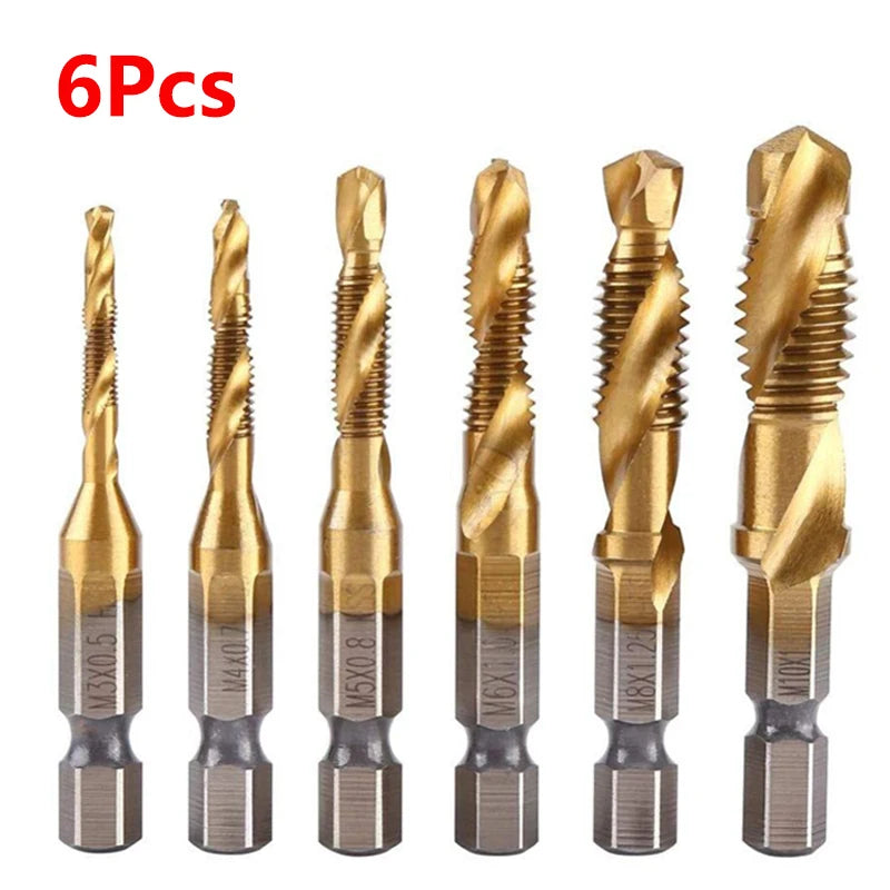 Brocas MeaccelerTap de titanio, vástago hexagonal, rosca de tornillo HSS, máquina de tornillos, macho de roscar compuesto, M3, M5, M6, M8, M10, herramientas manuales