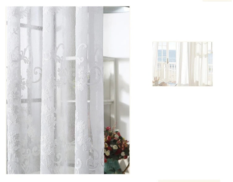 Rideaux Voilages Blancs Brodés Personnalisés en Tulle Transparent pour Chambre et Salon