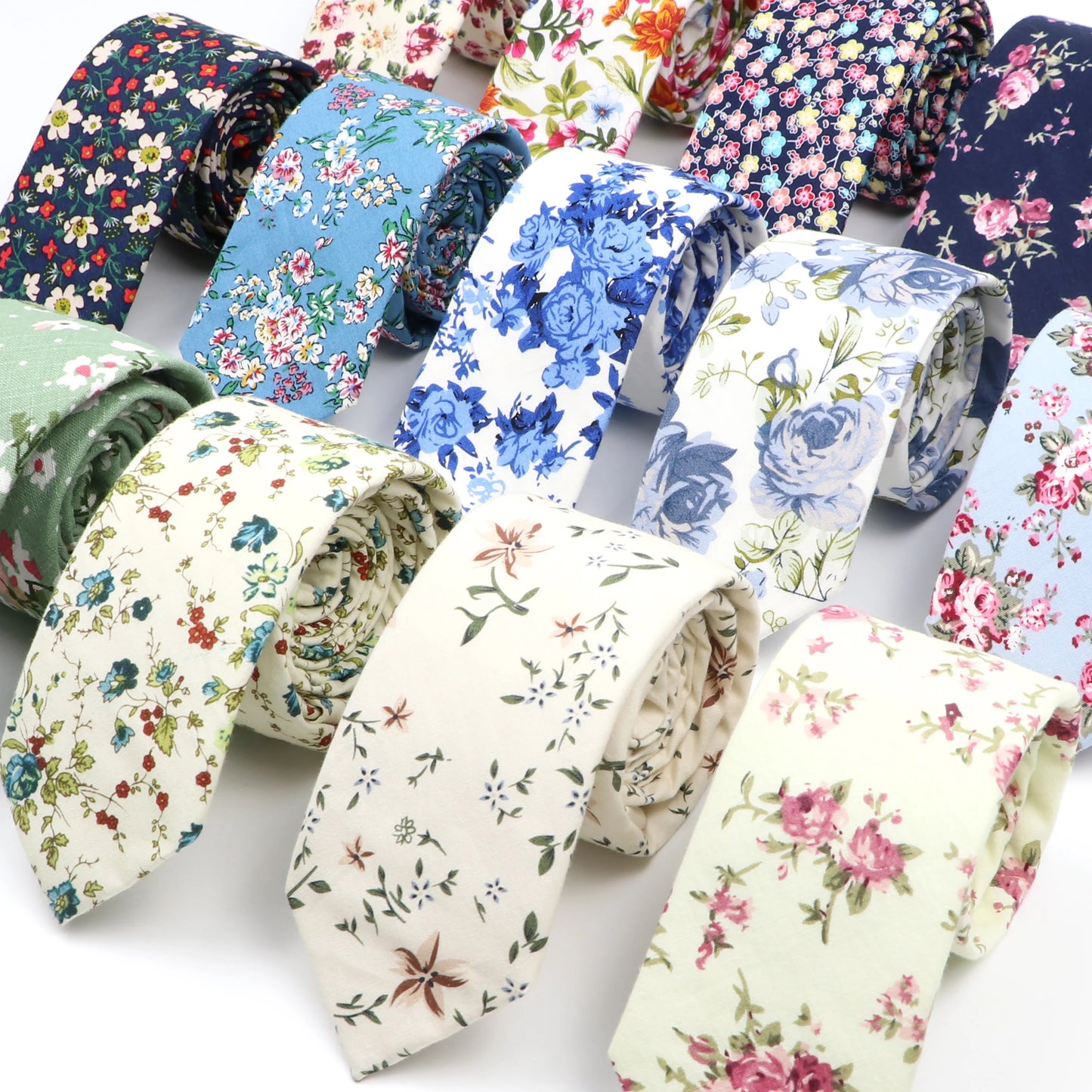 Cravate florale élégante pour hommes et femmes — 100% coton, fleur Paisley, étroite, mariage, décontracté