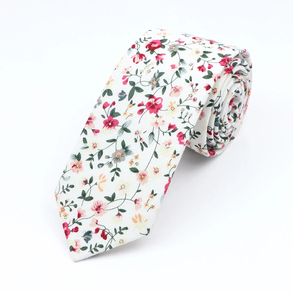 Cravate florale élégante pour hommes et femmes — 100% coton, fleur Paisley, étroite, mariage, décontracté