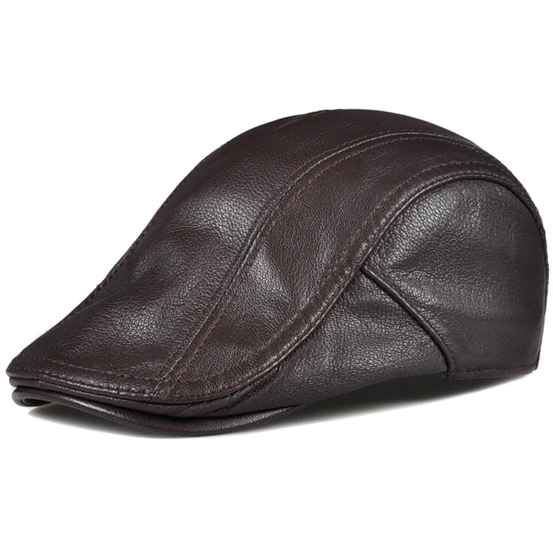 Béret en cuir véritable coupe-vent — bec de canard, homme, casquette peau de vache, noir, protection des oreilles