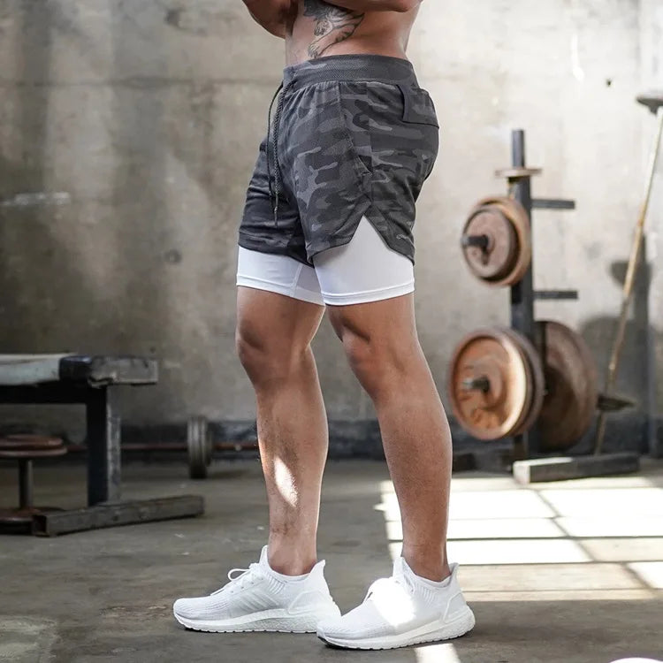 Short de course camouflage pour hommes, Short de sport 2 en 1, séchage rapide, entraînement, Fitness, Jogging, pantalons courts d'été pour hommes