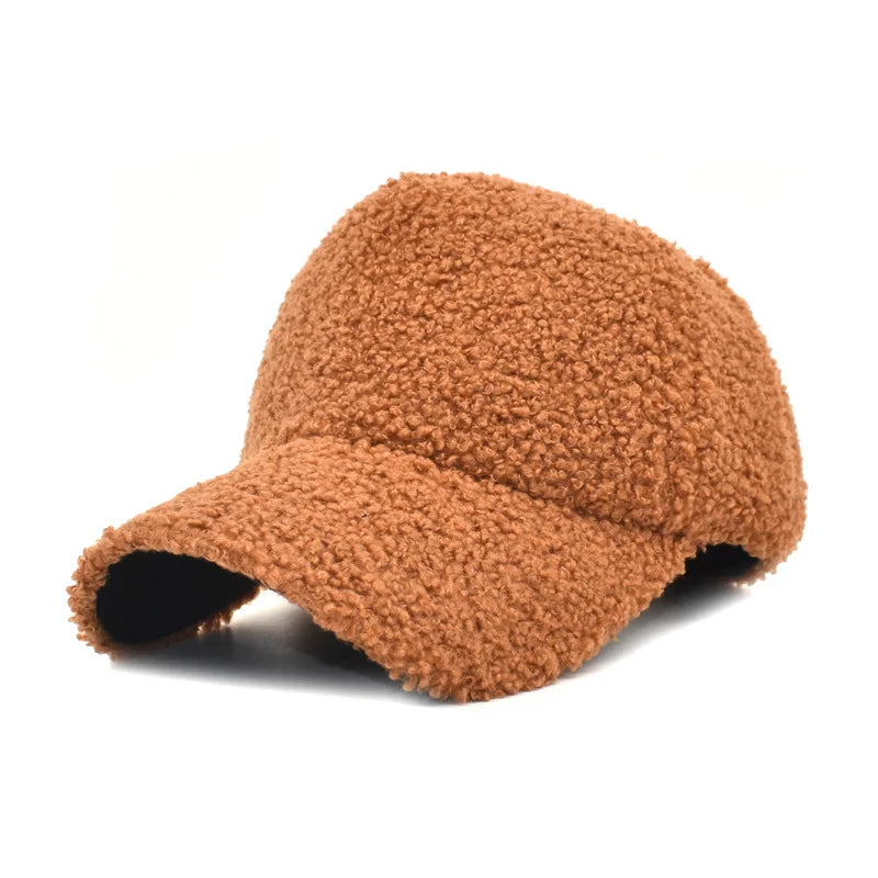 Plush Lamb Wool Girls Baseball Cap, Women's Warm Adjustable Size Trendy Teddy Hats for Women, New Winter Collection